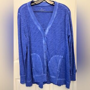 ELLIOTT LAUREN Women’s Blue Space Dye Cotton Button Down Cardigan Size XL